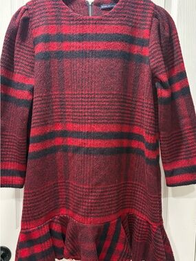 Basil & Lola Red Black Plaid Wool Dress